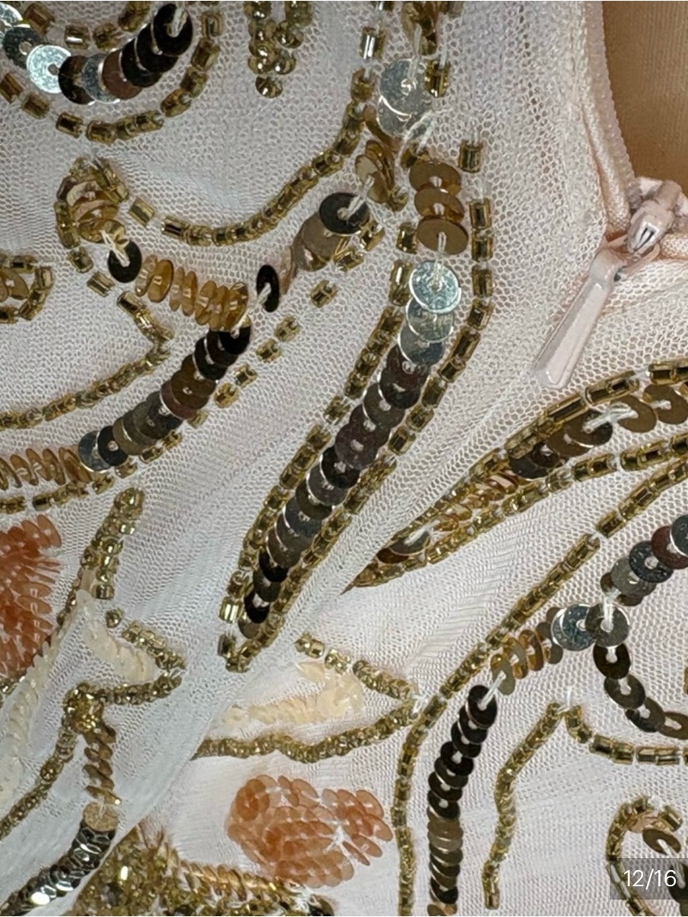 Floral Embroidered Ivory Evening Gown with Pink & Gold Detail - Picture 11 of 13